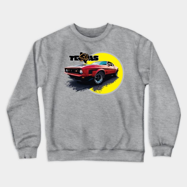 Texas Style Mustang Mach 1 Yellow Crewneck Sweatshirt by CamcoGraphics